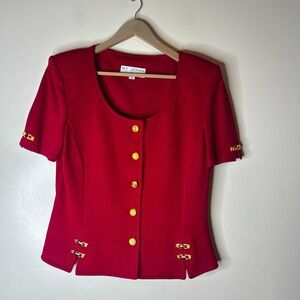 St. John Collection Warm Red Waffle Knit Short Sleeve Jacket Blazer